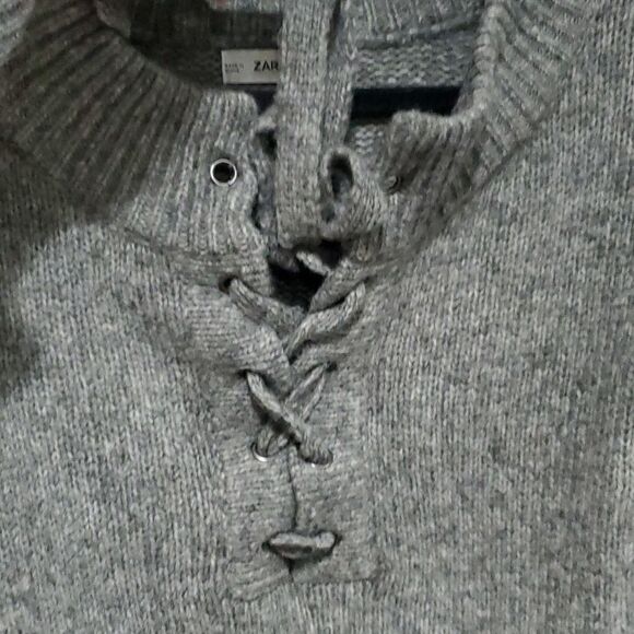 Zara Lace Up Oversized Sweater With Wool in Grey Size S - Picture 6 of 13